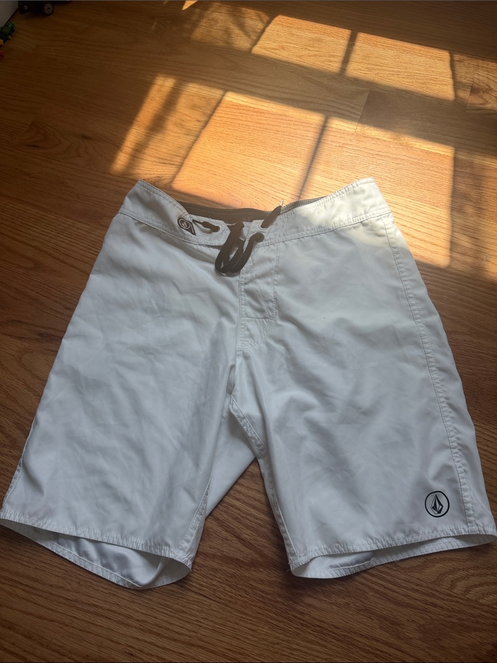 Volcom Men’s White Board Shorts with Black Drawstring